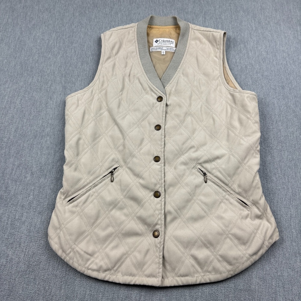 Columbia Vest Womens‎ Small Beige Quilted Snap Button Outdoor Hiking Performance